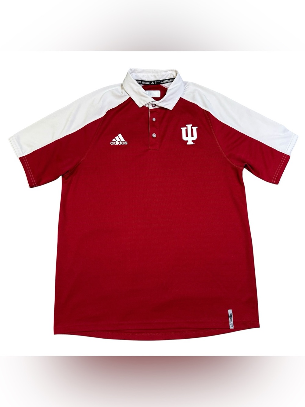 Indiana Hoosiers Polo Shirt Mens L White Red Adidas Climalite Golf NCAA Football